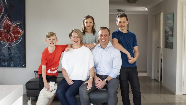 Steven Miles with his wife, Kim and children Sam, Aiden and Bridie. Pic: Mark Cranitch.