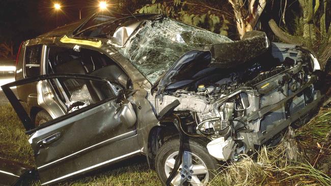 The wreck of Dr Palipana’s car following an accident on the Gateway Motorway, Brisbane in January 2010.