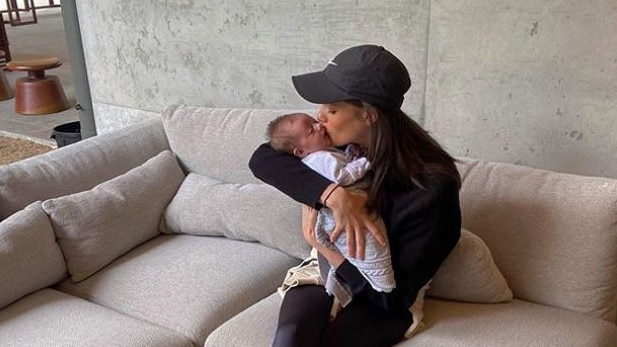 Charlotte Viney with Mila in the Queensland hub on her one month "birthday". Jack says watching Charlotte become a mother has given him “a new found respect”. Picture: Instagram