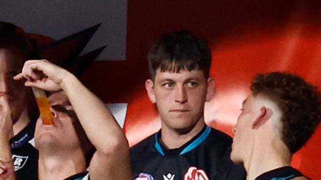 ADELAIDE, AUSTRALIA - SEPTEMBER 05: Zak Butters of the Power looks on after being subbed from the match during the 2024 AFL Second Qualifying Final match between the Port Adelaide Power and the Geelong Cats at Adelaide Oval on September 05, 2024 in Adelaide, Australia. (Photo by Michael Willson/AFL Photos via Getty Images)