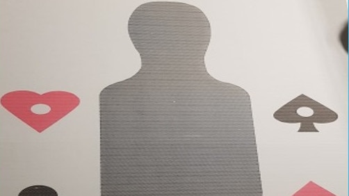 Victoria Police’s existing targets are a grey outline with a range of playing cards symbols on the four points of the target. Picture: Victoria Police