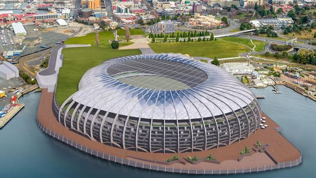 Macquarie Point Stadium 2.0 shown from above. Picture Stadia Precinct Consortia