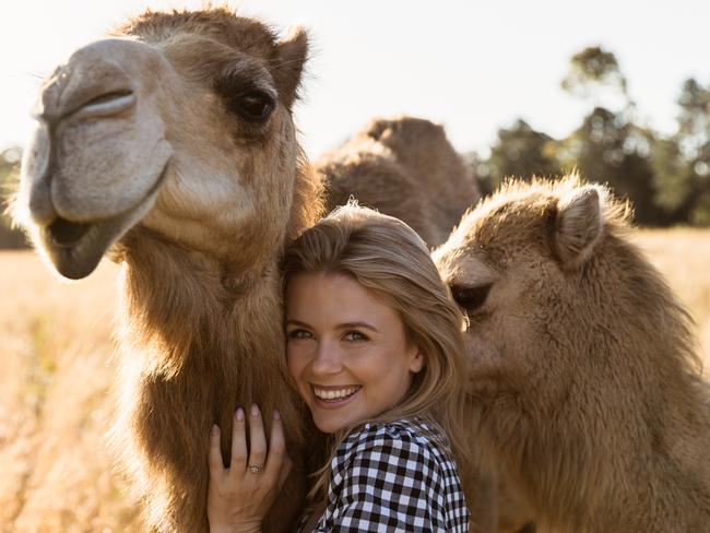 Camel farmer and actor Yasmin Brisbane at her family's QCamel property on the Sunshine Coast. Photo: Hayley Elle Photography.