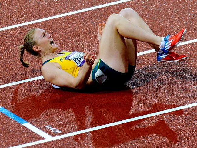 Sally Pearson after winning gold at the London Olympics. Picture: AAP/Tracey Nearmy