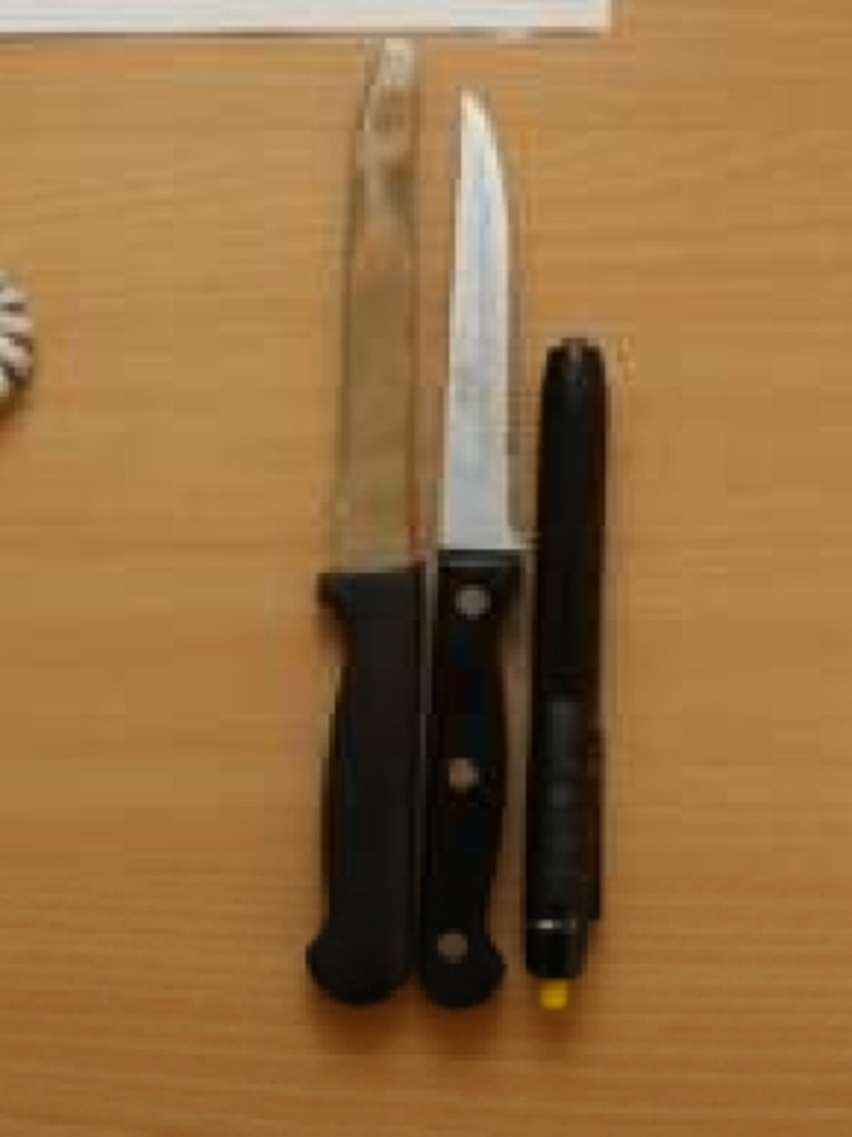 Two steak knives and a pen light were seized from the nursing home. Picture: Supplied