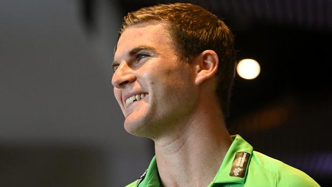 GEELONG, AUSTRALIA – OCTOBER 13: Tom O'Connell of the Stars speaks to media during the ICC T20 Cricket World Cup Trophy Tour at GMHBA Stadium on October 13, 2022 in Geelong, Australia. (Photo by Morgan Hancock/Getty Images)