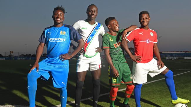 Tito Bontor (Sierra Leone), Ayom Majok (South Sudan), Aladin Irabona (Burundi) and Mamadi Kamara (Liberia) will take part in the 20th edition of the African Nations Cup in SA which is expected to draw more than 10,000 fans over the long weekend. Picture: Tom Huntley