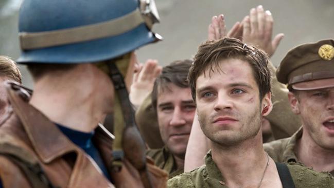 Steve Rogers and Bucky Barnes share a loving look.