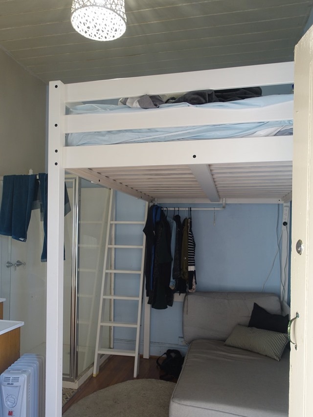 The bunk ladder leans against the wall in the cramped space. Picture: Facebook