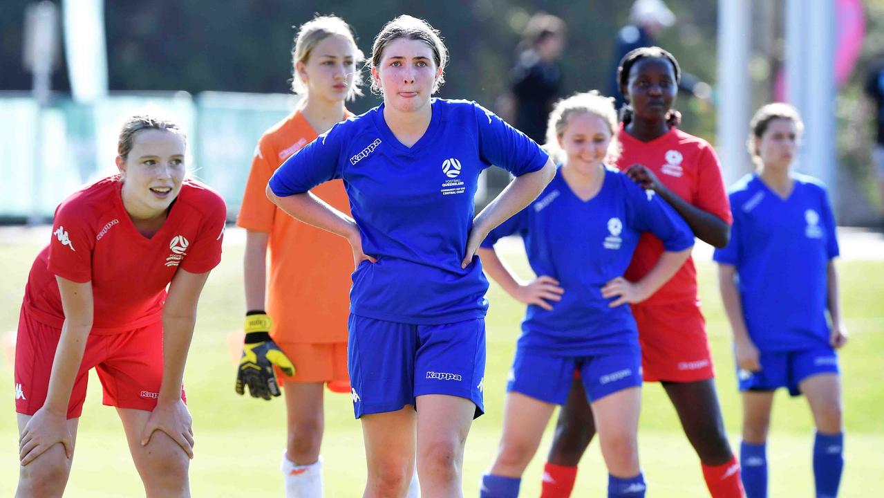 Football Queensland Community Cup carnival, Maroochydore. U15-17 girls, Metro South V Central Coast. Picture: Patrick Woods.