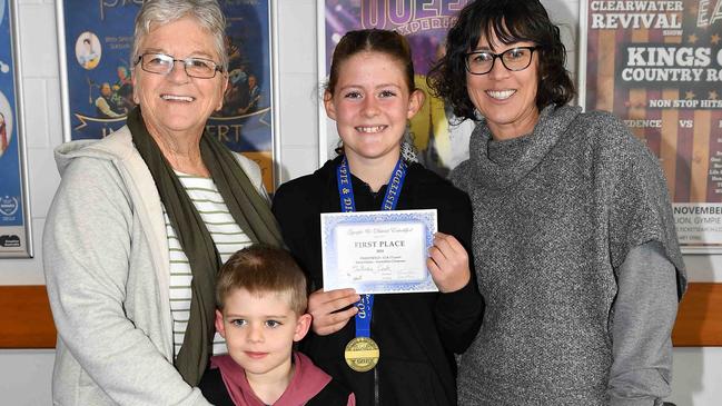 Vicki Thomas with Griffin, Sullivan and Kelly Cook at the Gympie and District Eisteddfod. Picture: Patrick Woods.