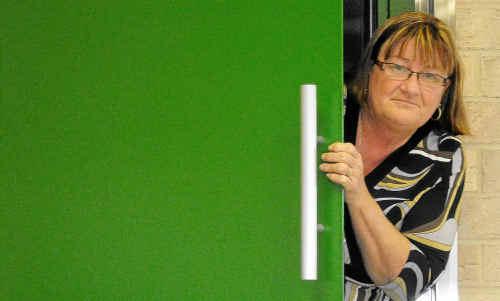 Grafton Hockey Association canteen manager Margaret Francis inside the ill-fitting lift at the dormitory at the Grafton Hockey fields. Picture: David Bancroft