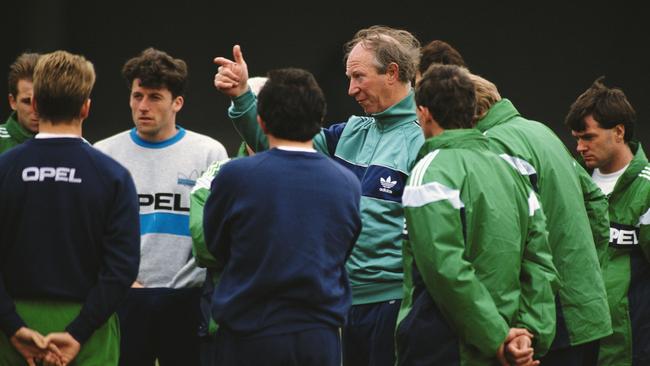 Jack Charlton issues instructions at a Republic of Ireland training session in 1991. Picture: Getty Images