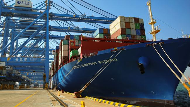 A ship at an automatic dock in Qingdao in China’s eastern Shandong province Picture: AFP