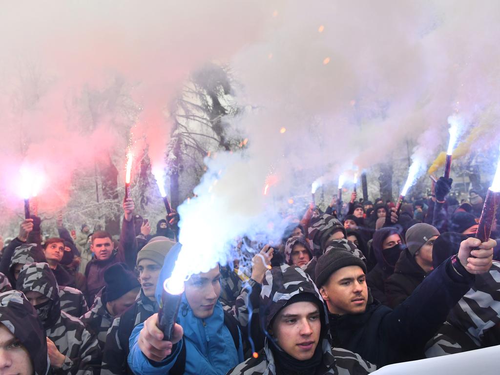 Ukrainian activists violently oppose Russia’s incursion into Ukrainian territories. Picture: Sergei Supinsky/AFP