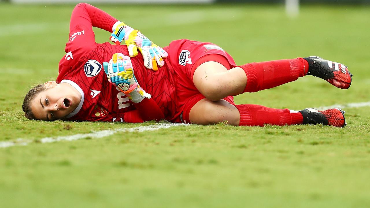 Dumont was feeling light headed at halftime of the match. A collision with Sydney FC’s Charlize Rule would not have helped her case. Picture: Getty Images