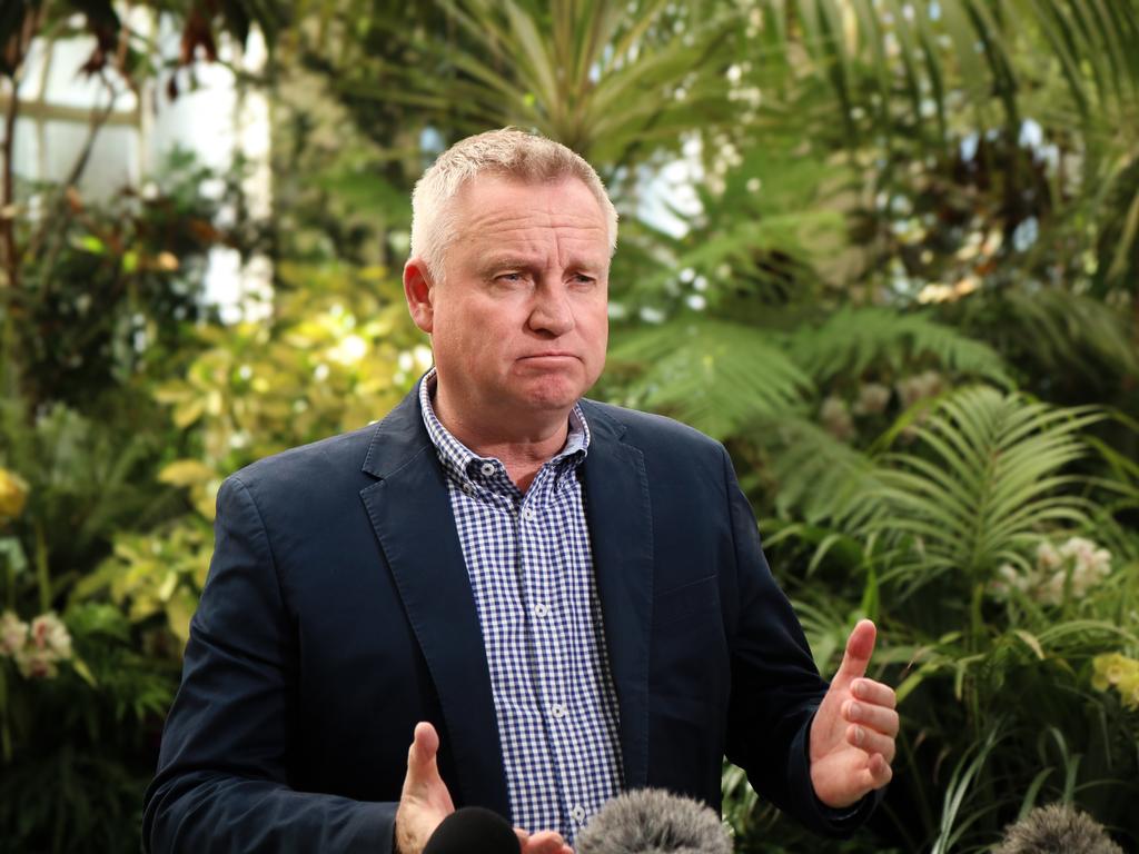 Premier Jeremy Rockliff stands by Deputy Premier Michael Ferguson at a press conference in Launceston despite a looming no confidence motion. Picture: Stephanie Dalton