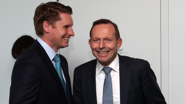 Former Prime Minister Tony Abbott (right) with Liberal MP Andrew Hastie. Picture: Gary Ramage