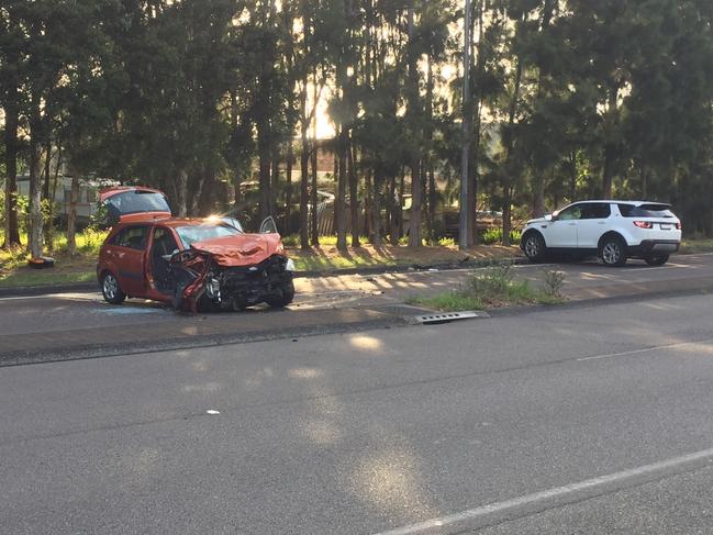 A man has been killed after a crash between a stolen Land rover and another car on Wyong Road at Berkeley Vale. Picture Richard Noone.