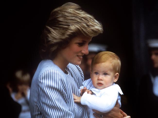 Prince Harry as a baby with his late mother Diana, Princess of Wales. Picture: Getty 