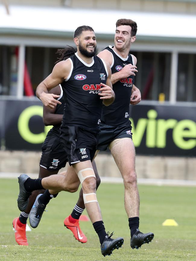 Scott Lycett and Paddy Ryder at Port training last year. Picture: Sarah Reed