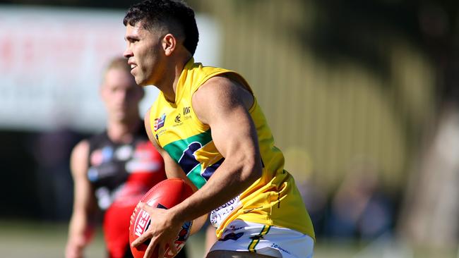 Tyson Stengle streams forward during the Eagles’ 100-point demolition of West Adelaide at Richmond Oval on Saturday. Picture: Kelly Barnes