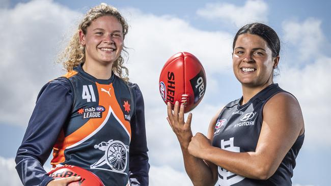 Carlton AFLW star Maddy Prespakis (right) and her sister Georgie. Picture: Jake Nowakowski