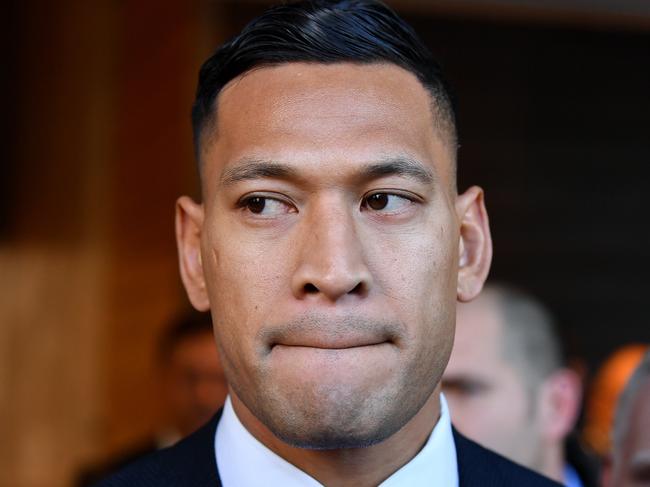 Israel Folau leaves a conciliation hearing at the Fair Work Commission in Sydney, Friday, June 28, 2019. (AAP Image/Joel Carrett) NO ARCHIVING