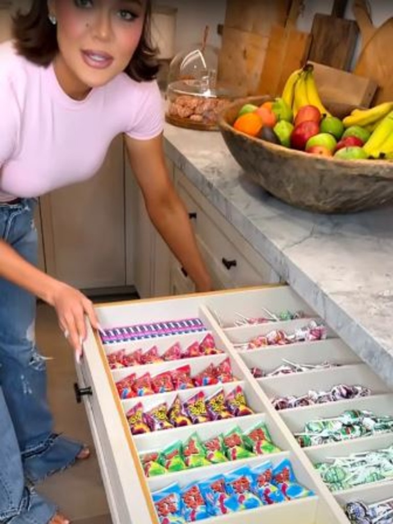 She has a drawer of lollies. Picture: Khloé Kardashian/YouTube
