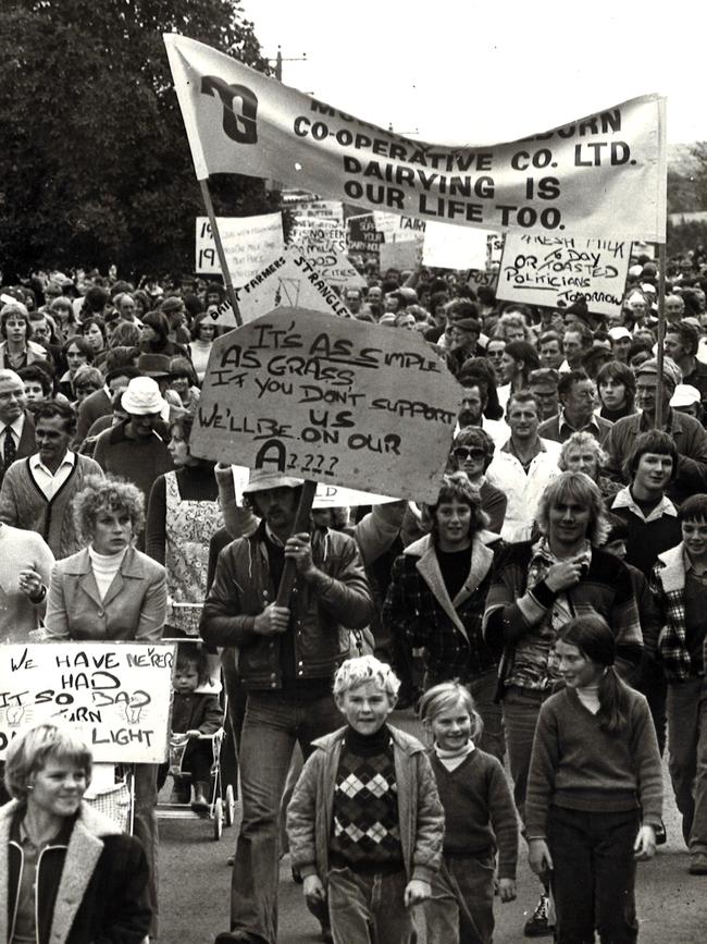 Dairy farmers protest in 1976.