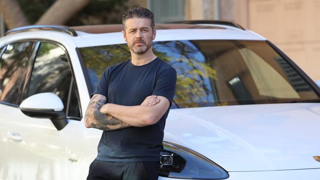 Jock Zonfrillo pictured with his car in Darlinghurst. Picture: Rohan Kelly