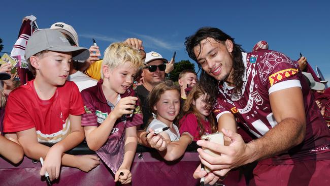 Tino Fa’asuamaleaui takes a selfie. Picture Lachie Millard