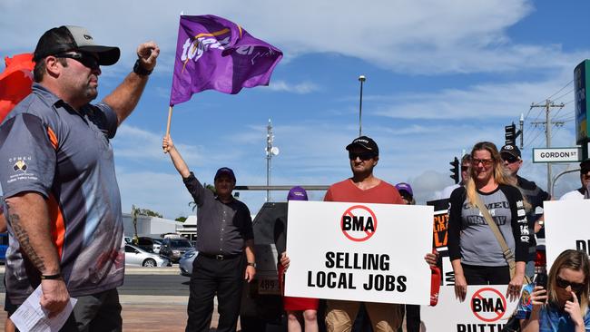 CFMEU mining and energy Queensland district president Stephen Smyth at a rally. Picture: Emily Smith