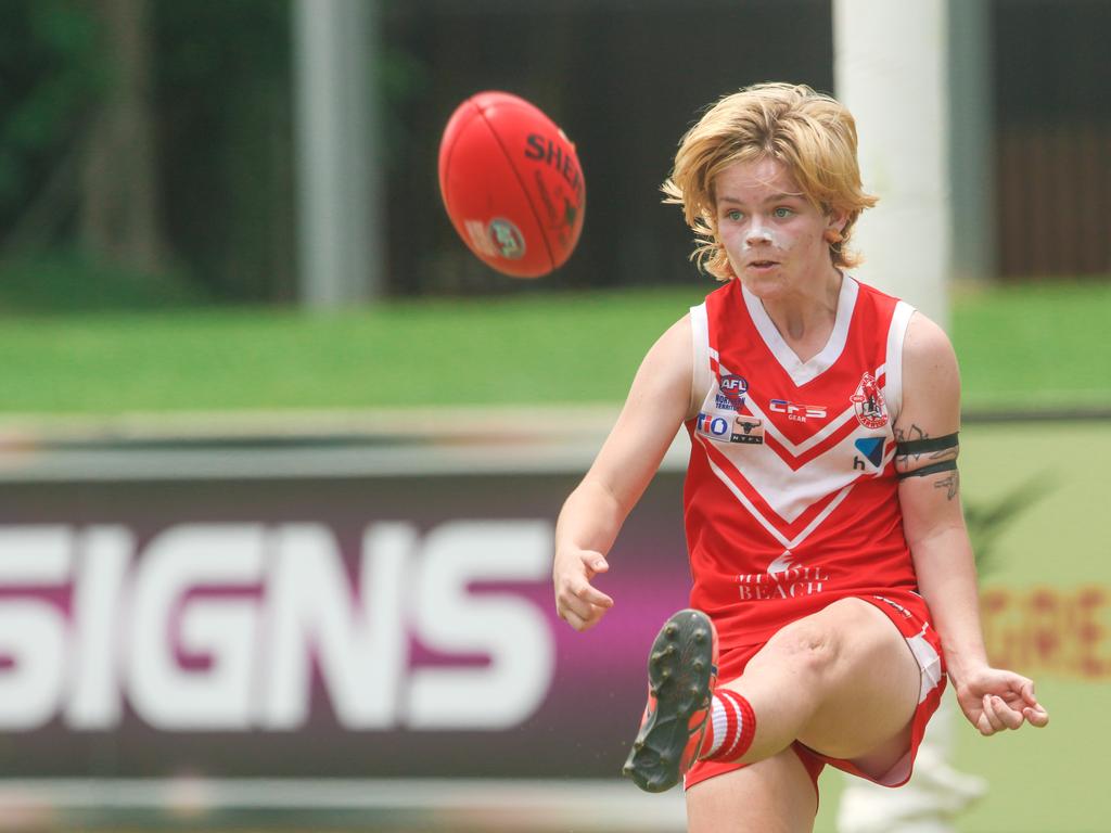 A Tahs player goes for the kick on during the semi finals against PINTS. Picture Glenn Campbell