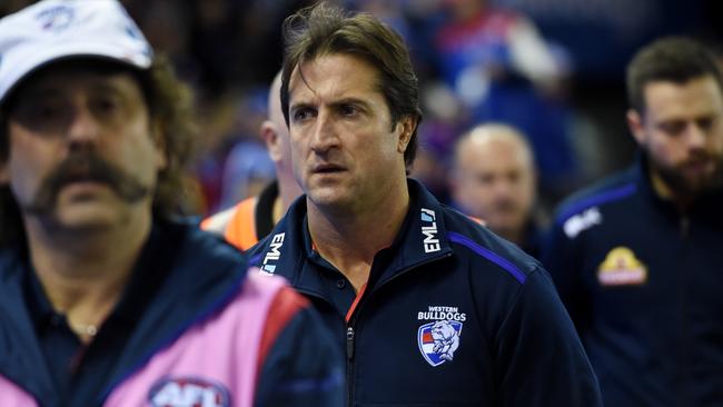 Luke Beveridge shattered after the loss to St Kilda.