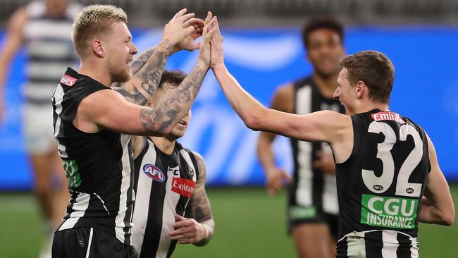 Jordan De Goey, left, was lauded for his performance on Thursday night. Picture: Paul Kane/Getty Images