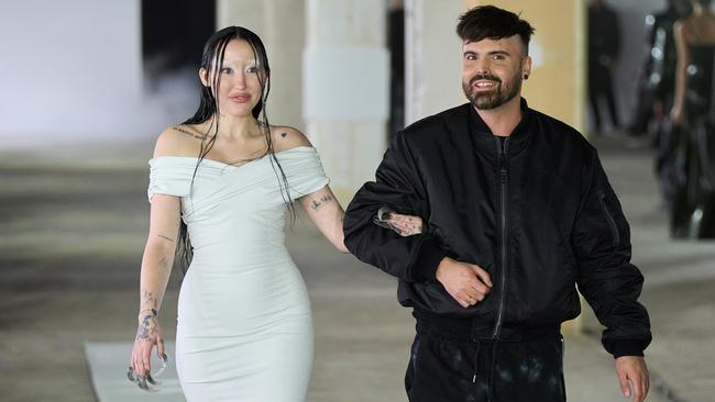 Designer Arthur Avellano and Noah Cyrus walk the runway during the Avellano Womenswear Fall/Winter 2024-2025 show. Picture: Francois Durand/Getty Images