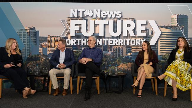 Melanie Plane Editor NT News, Peter Dummett CEO Darwin Port, Professor Dominic Upton Pro-Vice Chancellor of Health CDU, Peta Haughey Senior Adviser Consultant Santos and Cathryn Tillmouth Executive Director NT at the NT News Futures Northern Territory forum 2024. Picture: Pema Tamang Pakhrin