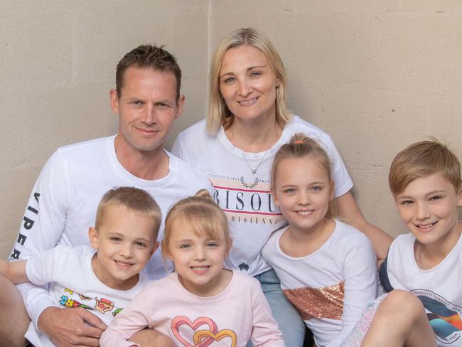 SYDNEY, AUSTRALIA - September 26: Jody Hall and Gemma Hall with their children (L-R) Ryan Hall, Lauryn Hall,  Katelyn Hall and Jaden Hall pose for a photo at their home in Allambie Heights, Sydney. (Photo by James Gourley/The Sunday Telegraph)