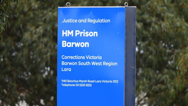 Signage is seen for the HM Prison Barwon in Geelong.