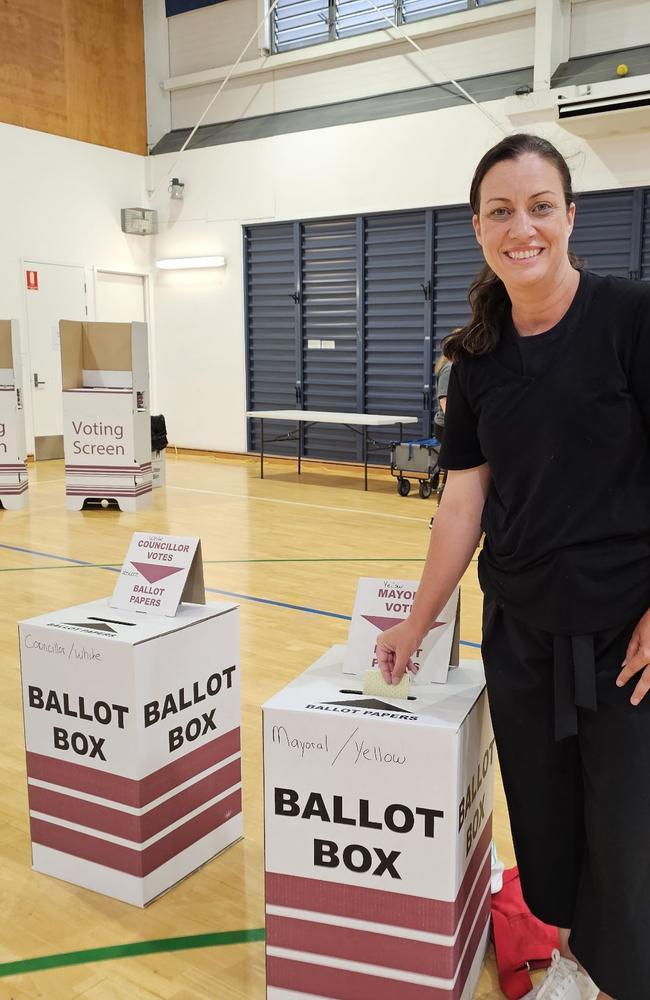 Sunshine Coast Council mayoral campaigner Min Swan cast her vote at Mountain Creek State School.