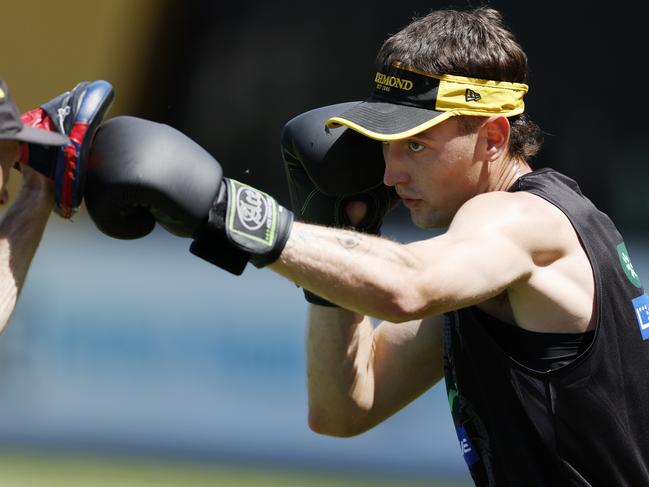 Jacob Bauer on the punching bag during a pre-season session. Picture: Michael Klein