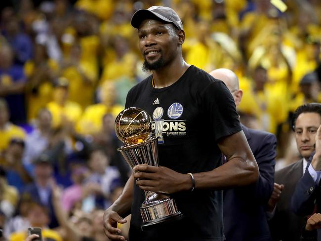 Durant holds the Finals MVP Tropy after a supreme performance. Picture: Getty Images/AFP