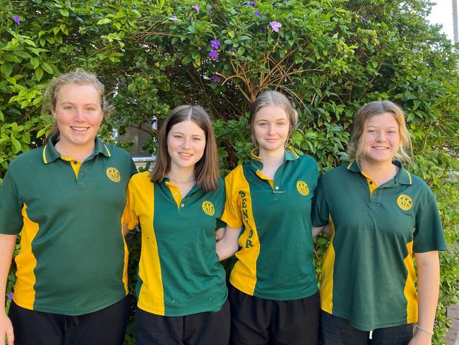 Burnett State College senior and junior captains Zoe Baker, Lauren Trott, Sophie Gibbs and Jasmine Wager