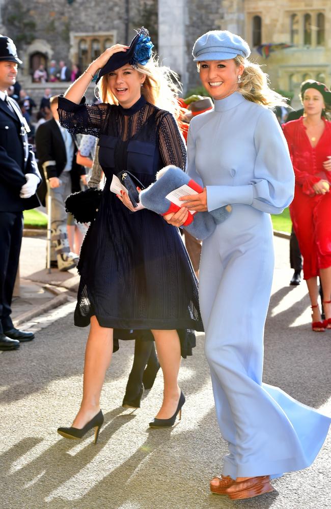 Chelsy Davy (left) and Guest arrive for the wedding of Princess Eugenie to Jack Brooksbank at St George's Chapel in Windsor Castle.. Picture date: Friday October 12, 2018. See PA story ROYAL Wedding. Photo credit should read: Matt Crossick/PA Wire