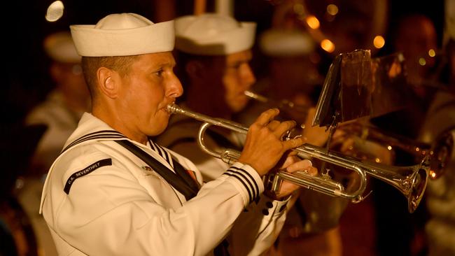 Commemoration dawn service for 80th anniversary of the Battle of the Coral Sea at Anzac Park, Townsville. MU2 Justin Malizia from the US Seventh Fleet Band. Picture: Evan Morgan