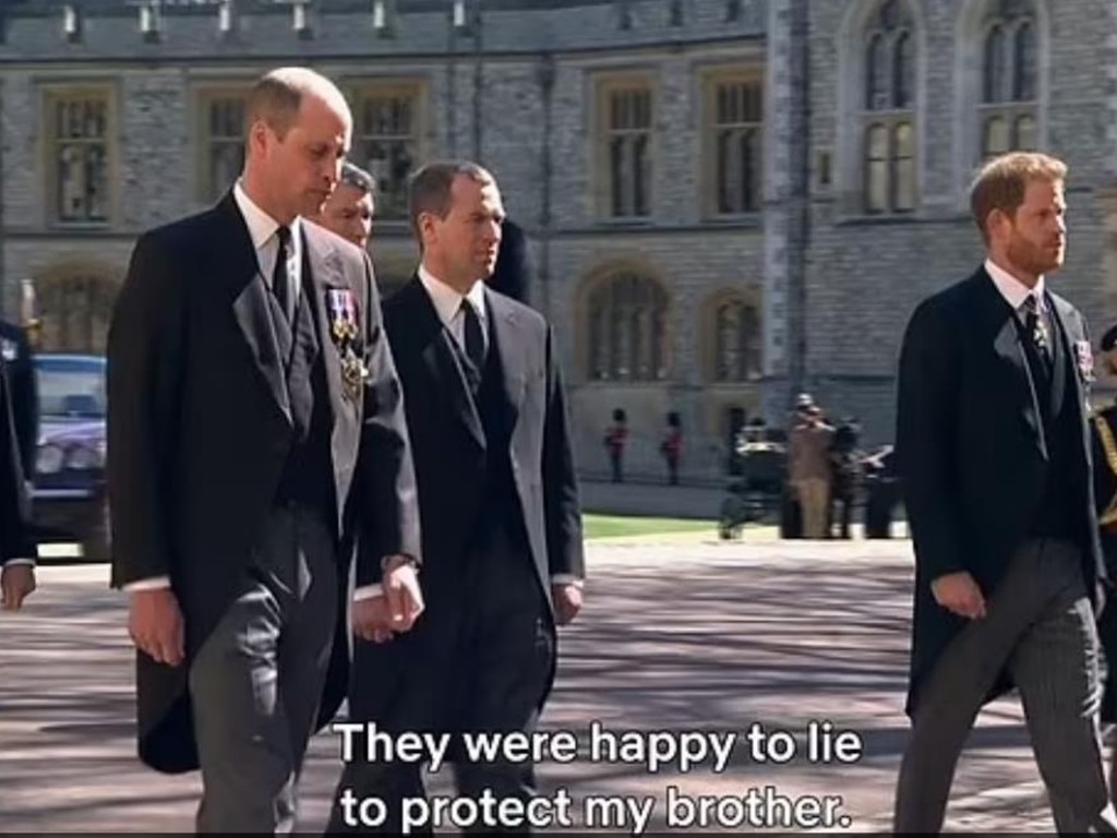 The trailer features footage of the brothers at the funeral of Prince Philip. Picture: Netflix