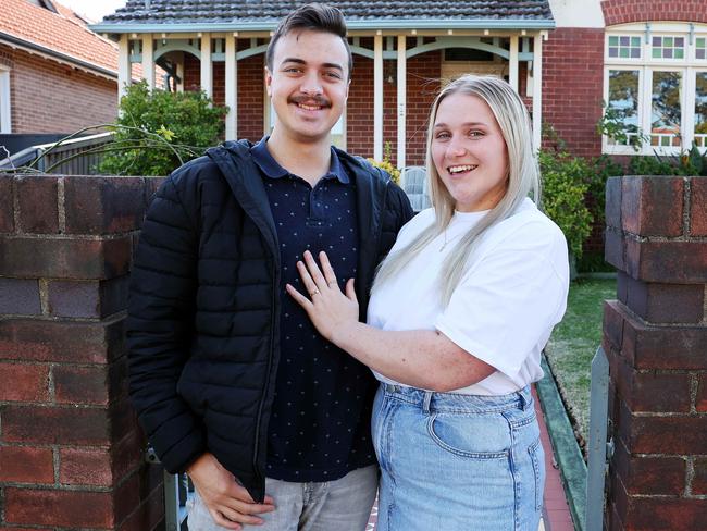 WEEKEND TELEGRAPH. JUNE 26, 2024.Pictured in Haberfield today is Shannon Reid, 28, and partner Stephen Patane, 27, recently bought their first home after getting a bit of help from their parents. Picture: Tim Hunter.