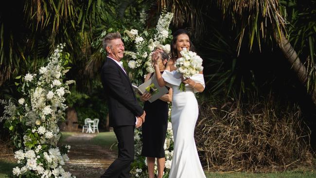 Wayne Cooper and Elizabeth Adams tie the knot at their Byron Bay home on December 1