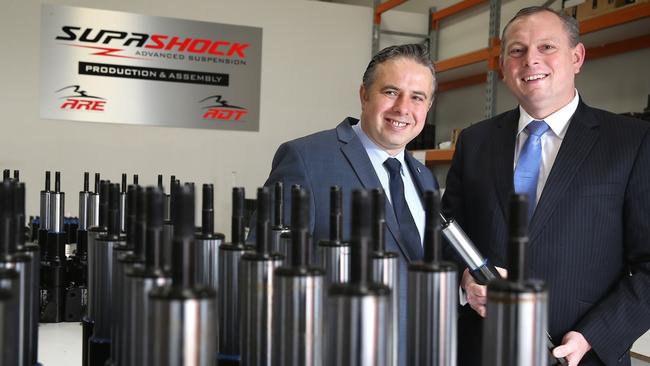 Supershock founder Oscar Fiorinotto (r) and Rheinmetall Global Head of Vehicle systems, Ben Hudson. Photo Dean Martin